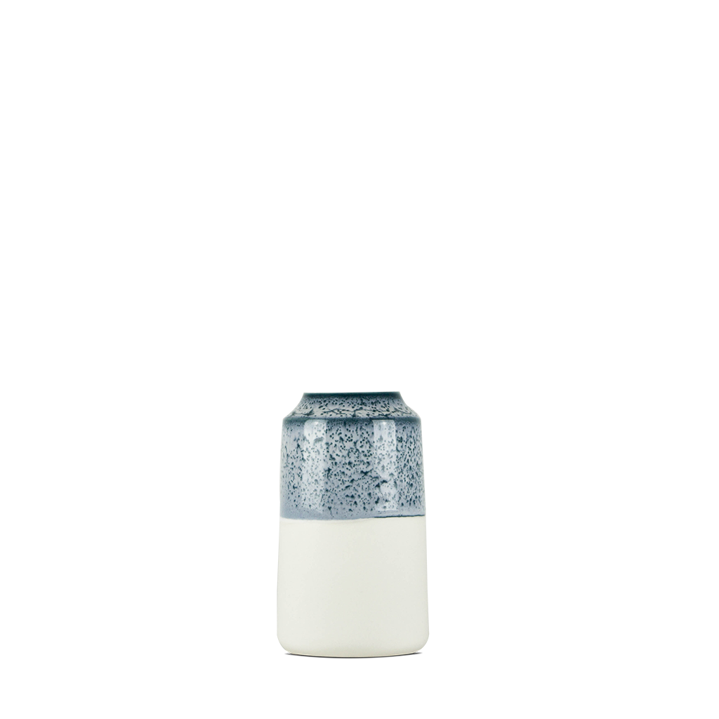 Lille vase i hvid med petroleumsblå/hvid #1007