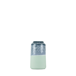 Kontrastvase i grøn med petroleumsblå/hvid glasur #27,1 lille