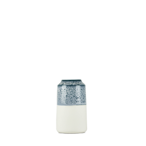 Lille vase i hvid med petroleumsblå/hvid #1007