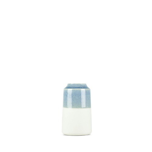 Lille vase i hvid med blank blå glasur #1001