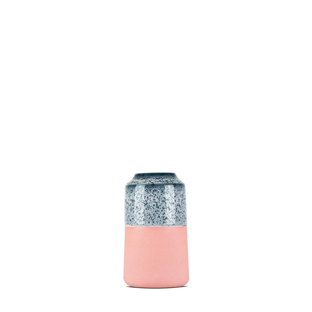 Lille vase i laks med petroleumsblå/hvid glasur #27,1