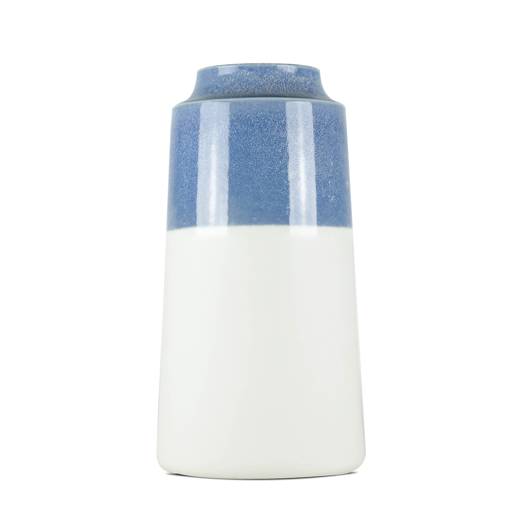 Stor vase i hvid med blank blå glasur #4