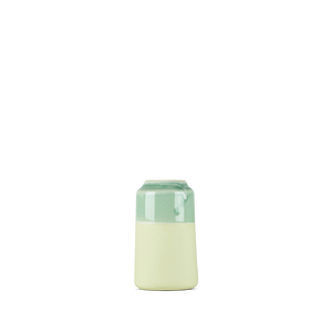 Lille vase i gul med hvid/grøn glasur #19,1